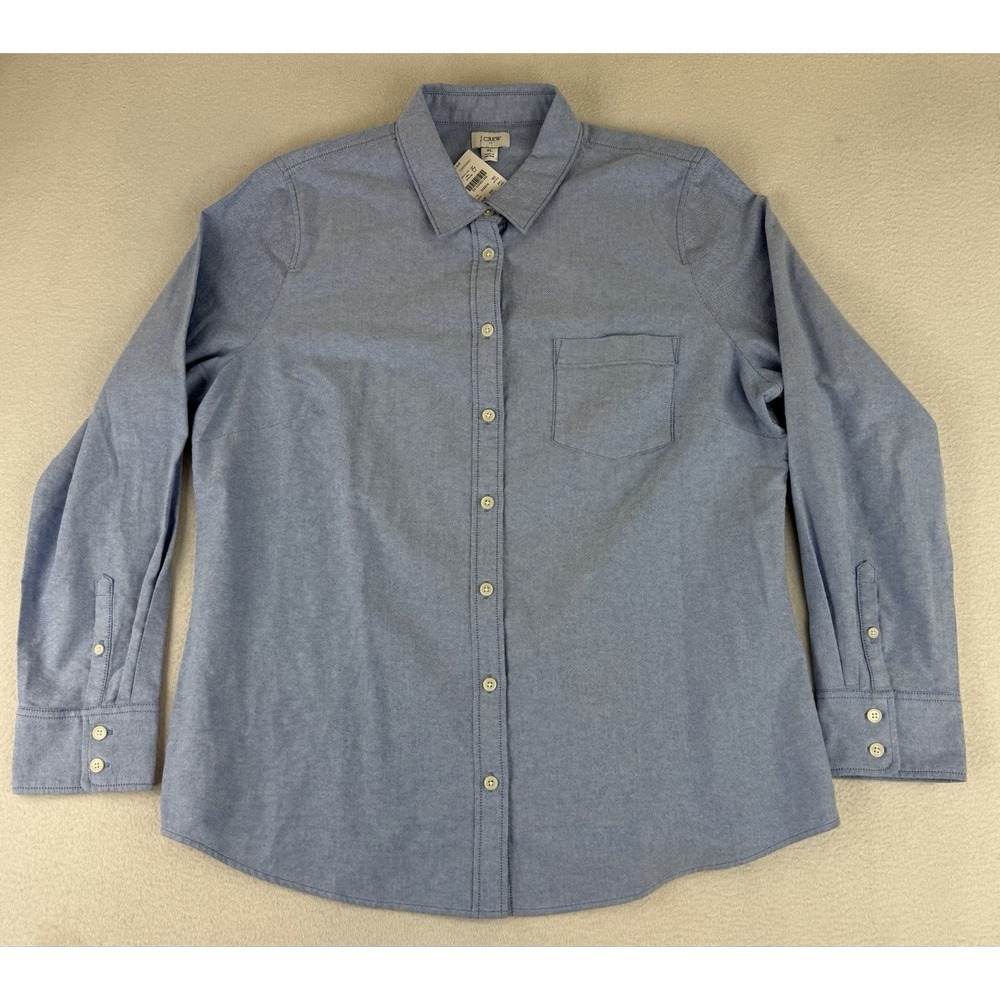 J Crew Factory Button Up Long Sleeve Oxford Shirt Blue Women XL BP530 NWT